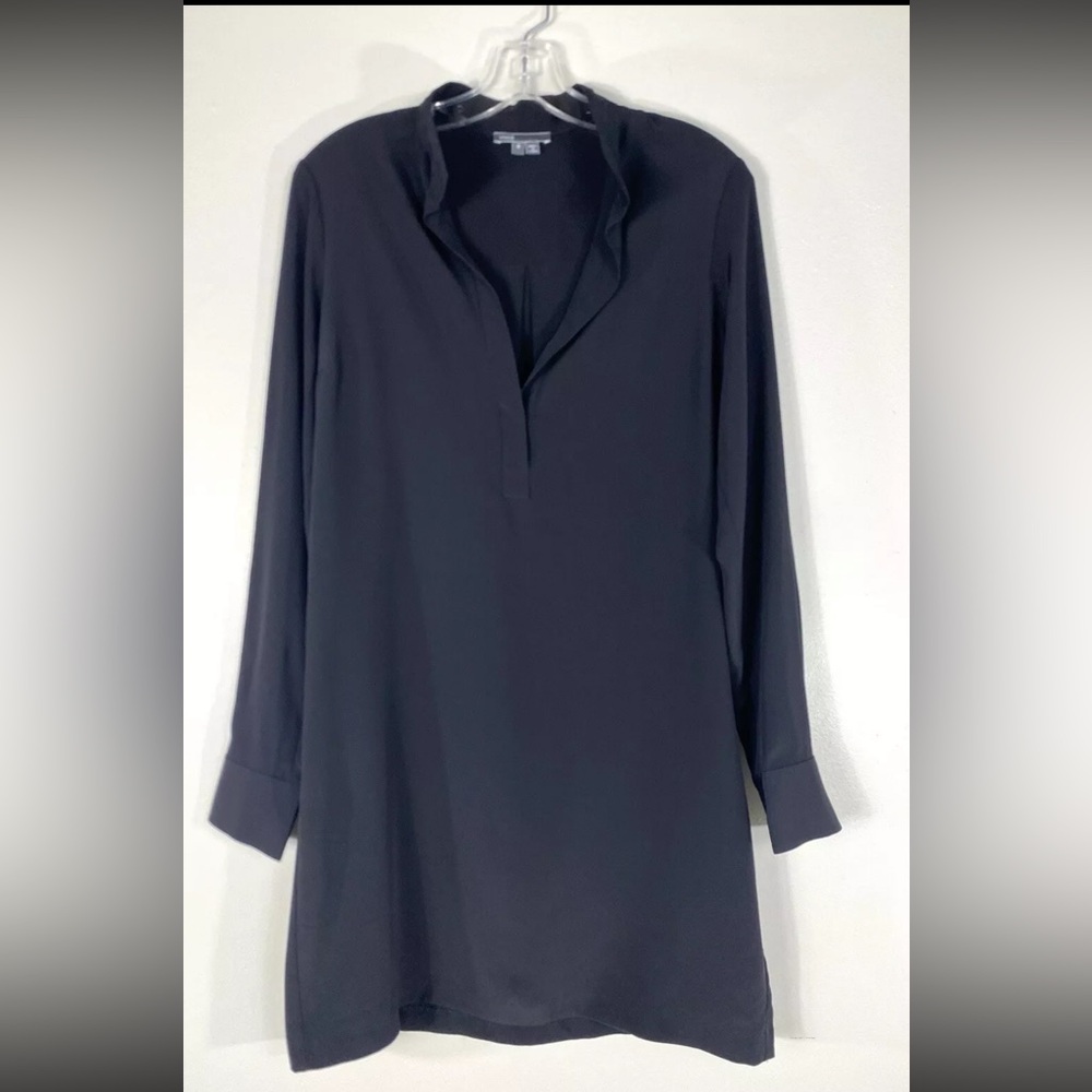 Vince Women's Silk Long Sleeve Pullover Tunic Blouse V Neck Black Sz 6 EXCELLENT